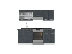 Vicco R-Line Küchenzeile Schwarz Beton/Weiß 200 cm AP Anthrazit ohne E-Geräte
