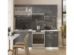 Vicco R-Line Küchenzeile Schwarz Beton/Weiß 200 cm AP Eiche ohne E-Geräte