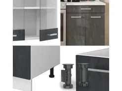 Vicco R-Line Küchenzeile Schwarz Beton/Weiß 200 cm AP Eiche ohne E-Geräte