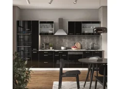 Vicco R-Line Küchenzeile Schwarz Hochglanz/Weiß 350 cm mit HochschrankAP Eiche ohne E-Geräte