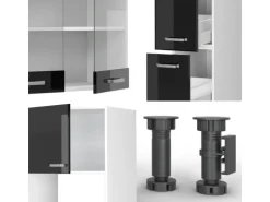 Vicco R-Line Küchenzeile Schwarz Hochglanz/Weiß 350 cm mit HochschrankAP Eiche ohne E-Geräte