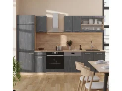 Vicco R-Line Küchenzeile Schwarz Beton/Goldkraft Eiche 300 cm AP Eiche ohne E-Geräte