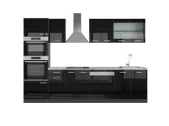 Vicco R-Line Küchenzeile Schwarz Hochglanz/Anthrazit 300 cm mit HochschrankAP Marmor ohne E-Geräte