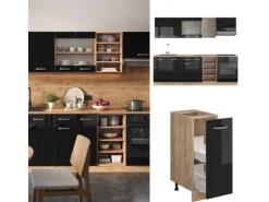 Vicco R-Line Küchenzeile Schwarz Hochglanz/Goldkraft Eiche 240 cm AP Anthrazit ohne E-Geräte