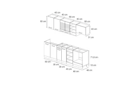 Vicco R-Line Küchenzeile Schwarz Hochglanz/Goldkraft Eiche 240 cm AP Anthrazit ohne E-Geräte