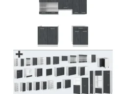 Vicco R-Line Küchenzeile Schwarz Beton/Weiß 200 cm AP Marmor ohne E-Geräte