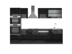 Vicco R-Line Küchenzeile Schwarz Hochglanz/Anthrazit 300 cm mit HochschrankAP Anthrazit ohne E-Geräte