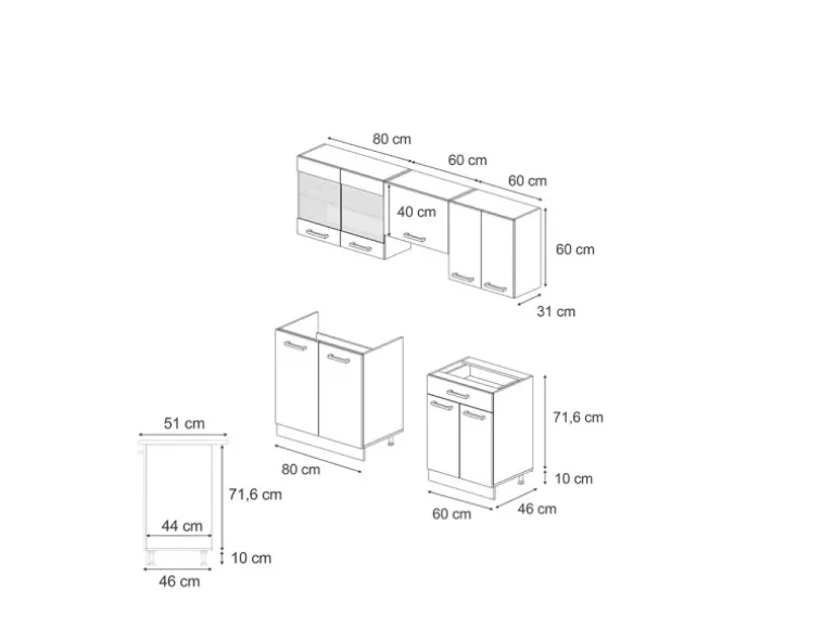 Vicco R-Line Küchenzeile Schwarz Hochglanz/Weiß 200 cm AP Anthrazit ohne E-Geräte