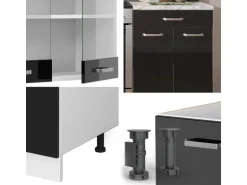 Vicco R-Line Küchenzeile Schwarz Hochglanz/Weiß 200 cm AP Anthrazit ohne E-Geräte