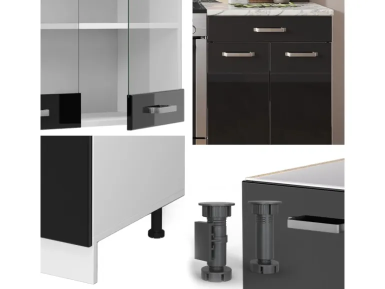 Vicco R-Line Küchenzeile Schwarz Hochglanz/Weiß 200 cm AP Anthrazit ohne E-Geräte