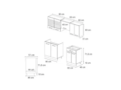 Vicco R-Line Küchenzeile Schwarz Beton/Goldkraft Eiche 200 cm AP Marmor ohne E-Geräte
