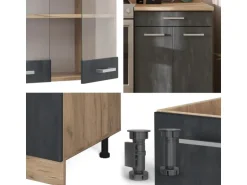 Vicco R-Line Küchenzeile Schwarz Beton/Goldkraft Eiche 200 cm AP Marmor ohne E-Geräte