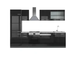 Vicco R-Line Küchenzeile Schwarz Hochglanz/Anthrazit 300 cm AP Marmor ohne E-Geräte