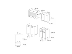 Vicco R-Line Küchenzeile Schwarz Beton/Anthrazit 200 cm AP Eiche ohne E-Geräte