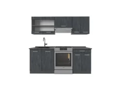 Vicco R-Line Küchenzeile Schwarz Beton/Anthrazit 200 cm AP Anthrazit ohne E-Geräte