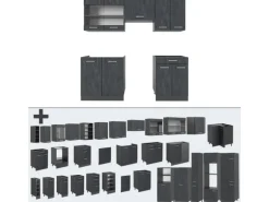 Vicco R-Line Küchenzeile Schwarz Beton/Anthrazit 200 cm AP Anthrazit ohne E-Geräte