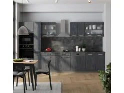 Vicco R-Line Küchenzeile Schwarz Beton/Anthrazit 350 cm AP Eiche ohne E-Geräte