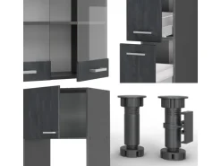 Vicco R-Line Küchenzeile Schwarz Beton/Anthrazit 350 cm AP Eiche ohne E-Geräte