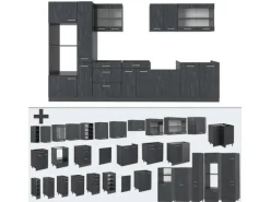 Vicco R-Line Küchenzeile Schwarz Beton/Anthrazit 350 cm AP Eiche ohne E-Geräte