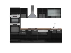 Vicco R-Line Küchenzeile Schwarz Hochglanz/Anthrazit 300 cm mit HochschrankAP Eiche ohne E-Geräte