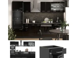 Vicco R-Line Küchenzeile Schwarz Hochglanz/Anthrazit 300 cm mit HochschrankAP Eiche ohne E-Geräte