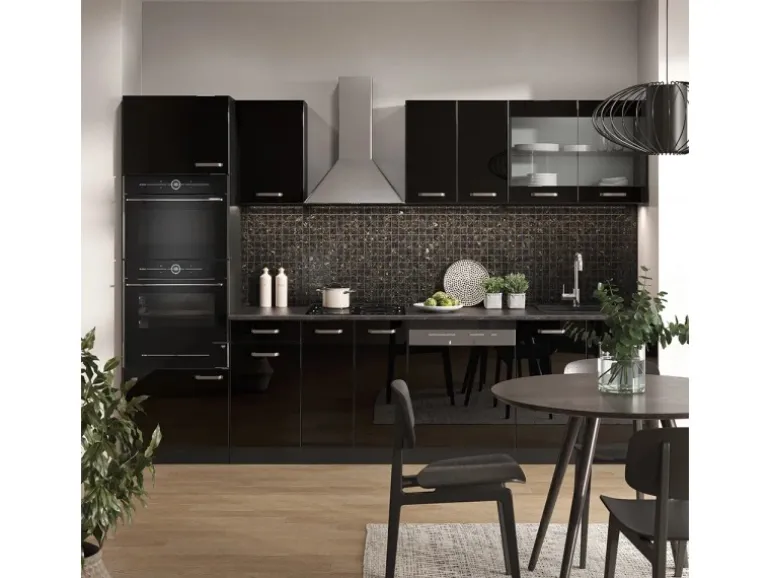 Vicco R-Line Küchenzeile Schwarz Hochglanz/Anthrazit 300 cm mit HochschrankAP Eiche ohne E-Geräte