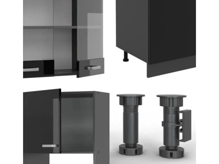 Vicco R-Line Küchenzeile Schwarz Hochglanz/Anthrazit 300 cm mit HochschrankAP Eiche ohne E-Geräte