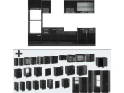 Vicco R-Line Küchenzeile Schwarz Hochglanz/Anthrazit 300 cm mit HochschrankAP Eiche ohne E-Geräte