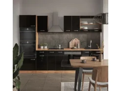 Vicco R-Line Küchenzeile Schwarz Hochglanz/Goldkraft Eiche 300 cm mit HochschrankAP Anthrazit ohne E-Geräte