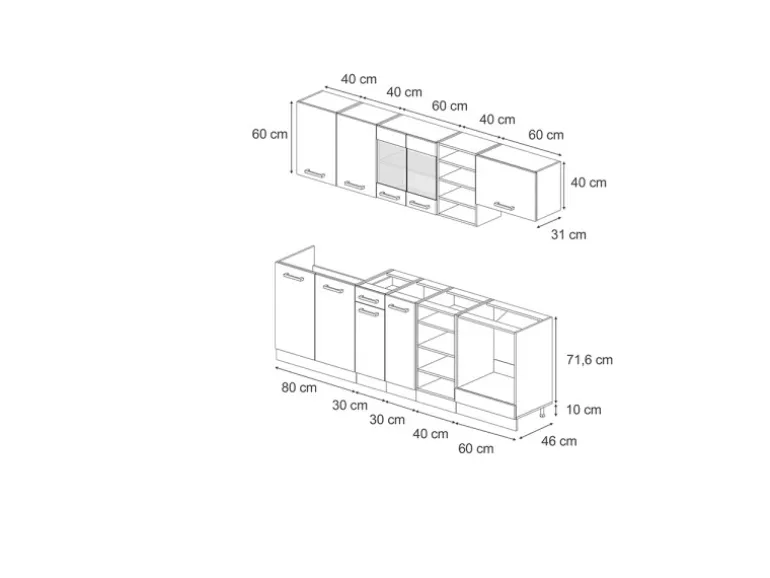 Vicco R-Line Küchenzeile Schwarz Hochglanz/Anthrazit 240 cm ohne Arbeitsplatte ohne E-Geräte