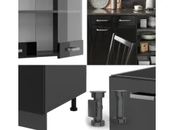 Vicco R-Line Küchenzeile Schwarz Hochglanz/Anthrazit 240 cm ohne Arbeitsplatte ohne E-Geräte