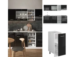 Vicco R-Line Küchenzeile Schwarz Hochglanz 240 cm AP Marmor ohne E-Geräte