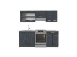 Vicco R-Line Küchenzeile Schwarz Beton/Anthrazit 200 cm AP Marmor ohne E-Geräte