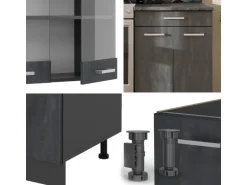 Vicco R-Line Küchenzeile Schwarz Beton/Anthrazit 200 cm AP Marmor ohne E-Geräte