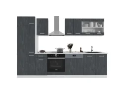 Vicco R-Line Küchenzeile Schwarz Beton/Weiß 300 cm AP Marmor ohne E-Geräte