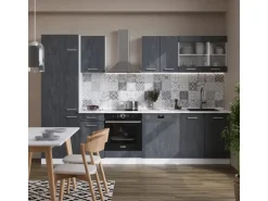 Vicco R-Line Küchenzeile Schwarz Beton/Weiß 300 cm AP Marmor ohne E-Geräte