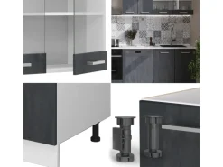 Vicco R-Line Küchenzeile Schwarz Beton/Weiß 300 cm AP Marmor ohne E-Geräte