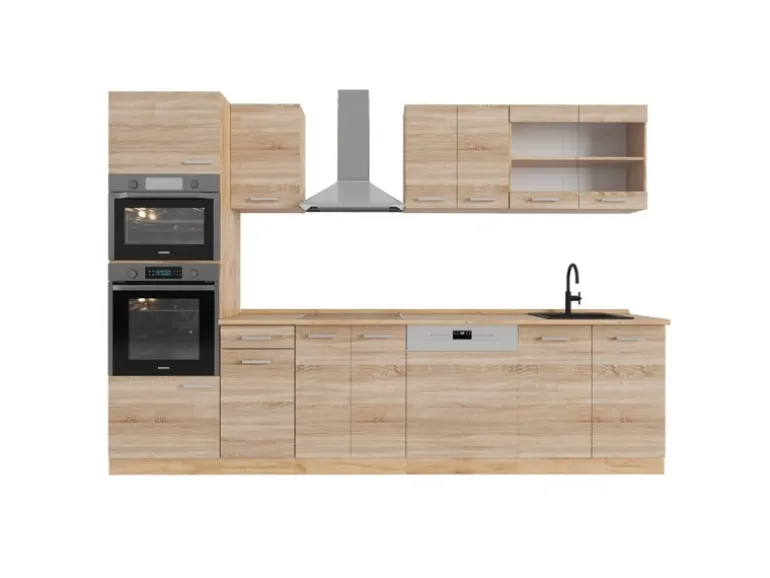 Vicco R-Line Küchenzeile Sonoma/Goldkraft Eiche 300 cm mit HochschrankAP Eiche ohne E-Geräte