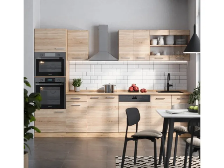 Vicco R-Line Küchenzeile Sonoma/Goldkraft Eiche 300 cm mit HochschrankAP Eiche ohne E-Geräte