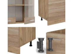 Vicco R-Line Küchenzeile Sonoma/Goldkraft Eiche 300 cm mit HochschrankAP Eiche ohne E-Geräte