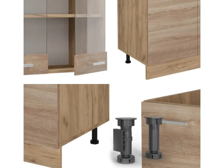 Vicco R-Line Küchenzeile Sonoma/Goldkraft Eiche 300 cm mit HochschrankAP Eiche ohne E-Geräte