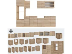 Vicco R-Line Küchenzeile Sonoma/Goldkraft Eiche 300 cm mit HochschrankAP Eiche ohne E-Geräte