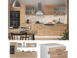 Vicco R-Line Küchenzeile Sonoma/Weiß 350 cm mit HochschrankAP Eiche ohne E-Geräte