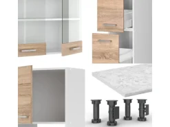 Vicco R-Line Küchenzeile Sonoma/Weiß 350 cm mit HochschrankAP Eiche ohne E-Geräte