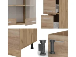 Vicco R-Line Küchenzeile Sonoma/Goldkraft Eiche 350 cm ohne Arbeitsplatte ohne E-Geräte