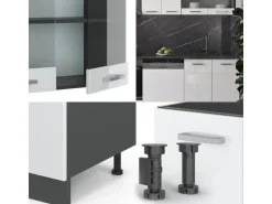 Vicco R-Line Küchenzeile Weiß Hochglanz/Anthrazit 300 cm AP Anthrazit ohne E-Geräte