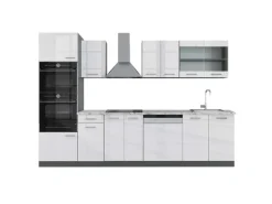 Vicco R-Line Küchenzeile Weiß Hochglanz/Anthrazit 300 cm mit HochschrankAP Marmor ohne E-Geräte