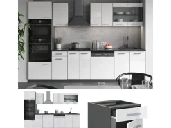 Vicco R-Line Küchenzeile Weiß Hochglanz/Anthrazit 300 cm mit HochschrankAP Marmor ohne E-Geräte