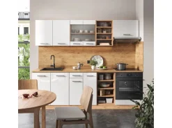 Vicco R-Line Küchenzeile Weiß Hochglanz/Goldkraft Eiche 240 cm ohne Arbeitsplatte ohne E-Geräte