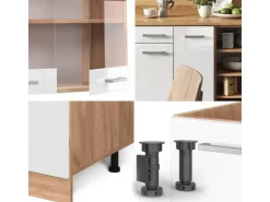 Vicco R-Line Küchenzeile Weiß Hochglanz/Goldkraft Eiche 240 cm ohne Arbeitsplatte ohne E-Geräte